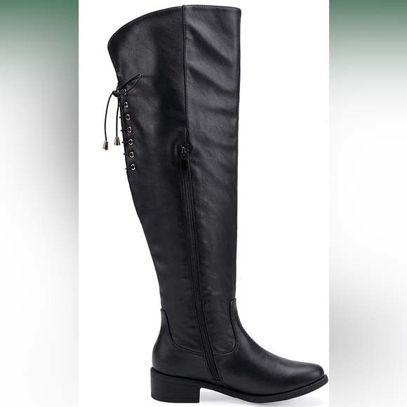 Women's Over The Knee Lace Up Block Heel Boots - Picture 9 of 11